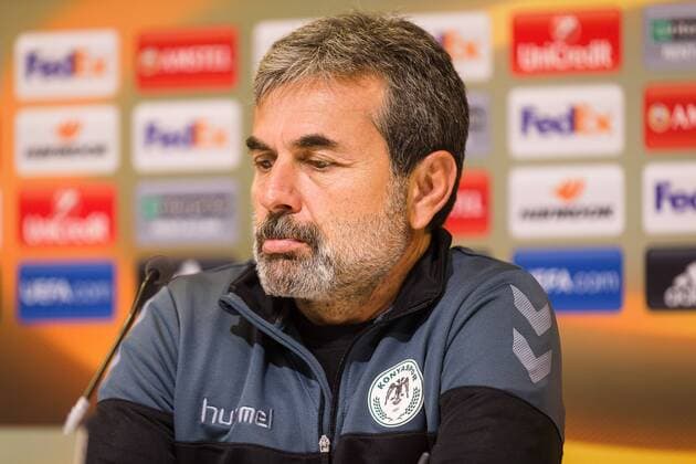 Konyaspor s head coach Aykut Kocaman pictured during a press conference PK Pressekonferenz of Turkish club Atiker Konyaspor, Wednesday 28 September 2016, in Gent. Tomorrow Gent is playing Turkish club Atiker Konyaspor in the second match of the group stage of the Europa League competition. KURTxDESPLENTER  x04943068x