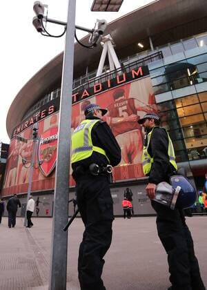28.09.2016. Emirates Stadium, London, England. UEFA Champions League Football. Arsenal versus FC Basel. Police officers gather outside The Emirates Stadium before the game for security xMarkxKertonx  ActionPlus11794113