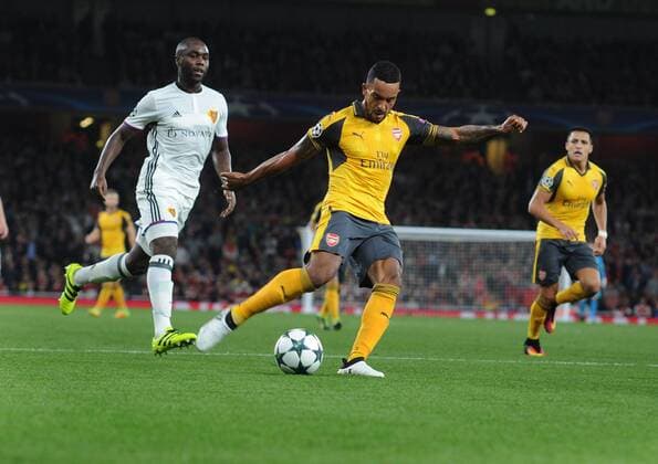 Football - 2016 2017 Champions League - Group A: Arsenal vs Basel Theo Walcott of Arsenal scores his 2nd goal in the first half at the Emirates Stadium 