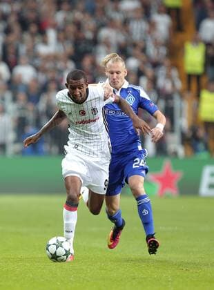 Besiktas player Talisca and Dinamo Kiev s Domagoj Vida during UEFA Champions League game between Besiktas and Dynamo Kyiv at Vodafone Stadium in Istanbul, 28th of September 2016.(Tolga Adanali - Depo Photos)  15519569