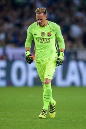 Torwart Marc-Andre ter Stegen FC Barcelona Barca 1) beim Torjubel nach dem Treffer zum 2:1 beim Champions League Spiel zwischen Borussia Moenchengladbach und dem FC Barcelona 28.09.2016 Moenchengladbach Copyright: xSchuelerx xEibnerx-xPressefotox