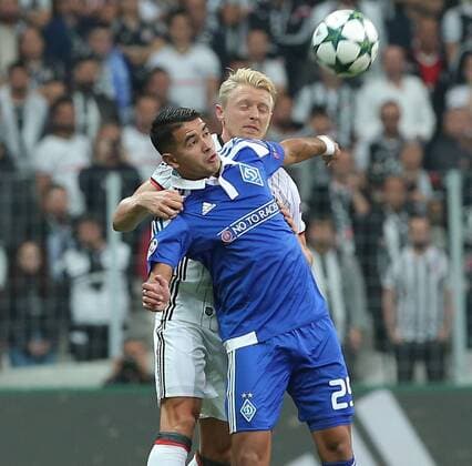 UEFA Champions League Group B match between Besiktas and Dynamo Kiev at Vodafone Arena in Istanbul , Turkey , 28 September 2016. Pictured : Andreas Beck (R) of Besiktas and Derliz Gonzalez (L) of Dynamo Kiev. 