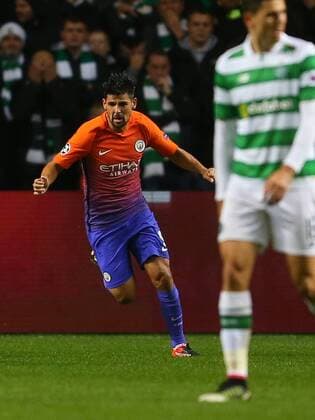 Nolito of Manchester City celebrates scoring their third equalising goal during the Champions League Group C match at the Celtic Park Stadium, Glasgow. Picture date: September 28th, 2016. Pic Simon Bellis Sportimage EDITORIAL USE ONLY. No use with unauthorised audio, video, data, fixture lists, club league logos or live services. Online in-match use limited to 120 images, no video emulation. No use in betting, games or single club league player publications.