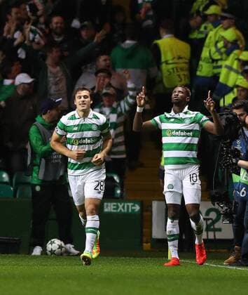 Football - 2016 2017 Champions League - Group C: Celtic vs Manchester City at Celtic Park Moussa Dembele of Celtic celebrates scoring his first goal. COLORSPORT LYNNE CAMERON 