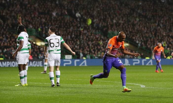 Football - 2016 2017 Champions League - Group C: Celtic vs Manchester City at Celtic Park Fernandinho of Manchester City celebrates scoring his teams first goal. COLORSPORT LYNNE CAMERON 
