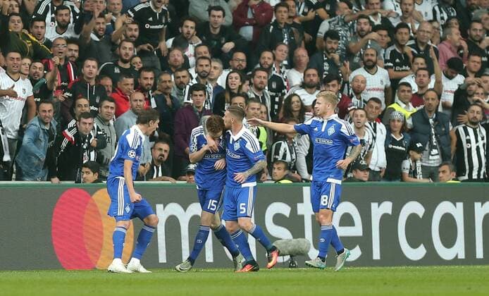 Dynomo Kyiv s Viktor Tsygankov celebrates his goal during UEFA Champions League game between Besiktas and Dynamo Kyiv at Vodafone Stadium in Istanbul, 28th of September 2016.  15519855