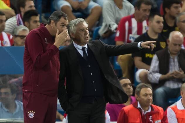 Madrid, Spain 28.09.2016, UEFA Champions League - 2016 17 Season, Group D - Matchday 2, Atletico Madrid - FC Bayern Muenchen, v-l Co-Trainer Paul Clement (FCB) Cheftrainer Carlo Ancelotti (FCB) ( DeFodi048
