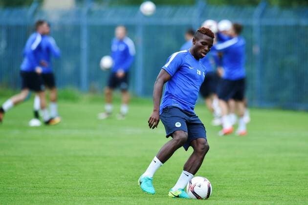 Soccer player of Slovan Liberec Ubong Ekpai in action during the training session prior to European Football League second round group J match: Slovan Liberec vs PAOK Thessaloniki in Liberec, Czech Republic, September 28, 2016. (CTKxPhoto RadekxPetrasek) CTKPhotoP201609280764701  PER 12