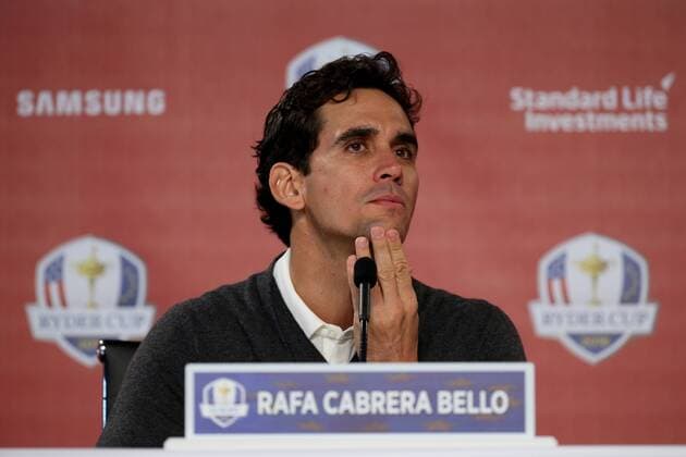 GOLF - Ryder Cup 2016 CHASKA,MINNESOTA,USA,29.SEP.16 - GOLF - Ryder Cup, Hazeltine National Golf Club, press conference PK Pressekonferenz Image shows Rafa Cabrera Bello (ESP). GEPAxpictures xDanielxGoetzhaber