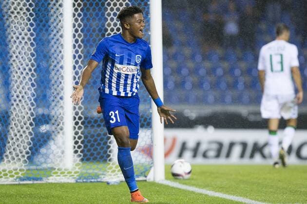 Genk s Leon Bailey celebrates after scoring during a game on the second day of the group stage (group F) of the Europa League competition between Belgian soccer team KRC Genk and Italian club US Sassuolo Calcio in Genk, Thursday 29 September 2016. KRISTOFxVANxACCOM  x04943958x