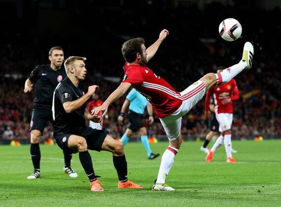 Juan Mata of Manchester United ManU in action during the UEFA Europa League match at Old Trafford Stadium, Manchester. Picture date: September 29th, 2016. Pic Matt McNulty Sportimage EDITORIAL USE ONLY. No use with unauthorised audio, video, data, fixture lists, club league logos or live services. Online in-match use limited to 120 images, no video emulation. No use in betting, games or single club league player publications.