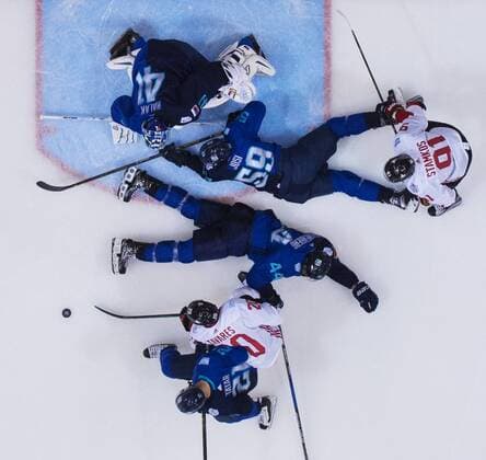 Europas Jaroslav Halak, Tomas Tatar, Roman Josi, Dennis Seidenberg, Kanadas John Tavares, Steven Stamkos - Toronto - Eishockey, World Cup of Hockey, Nationalteam Länderspiel, Finale, Europa vs. Kanada.  Copyright: JOELxMARKLUND BB160929JM036