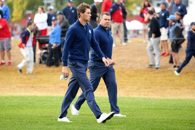 GOLF - Ryder Cup 2016 CHASKA,MINNESOTA,USA,30.SEP.16 - GOLF - Ryder Cup, Hazeltine National Golf Club. Image shows Thomas Pieters (BEL) and Lee Westwood (ENG). GEPAxpictures xDanielxGoetzhaber