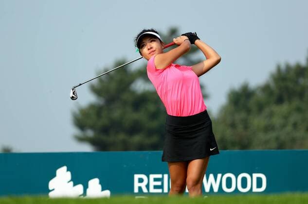 BEIJING, CHINA - SEPTEMBER 30: Muni He of China in action during the second round of the 2016 Reignwood LPGA Golf Damen Classic at Reignwood golf club on September 30, 2016 in Beijing, China.  CFP493033737 