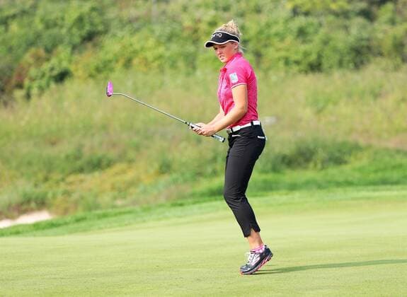 BEIJING, CHINA - SEPTEMBER 30: Brooke M. Henderson of Canada in action during the second round of the 2016 Reignwood LPGA Golf Damen Classic at Reignwood golf club on September 30, 2016 in Beijing, China.  CFP493033754 