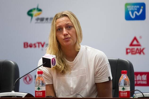 WUHAN, CHINA - SEPTEMBER 30: Petra Kvitova of the Czech Republic attends a press conference PK Pressekonferenz after the women s singles semi-final match against Simona Halep of Romania on day six of the 2016 WTA Tennis Damen Dongfeng Motor Wuhan Open at Optics Valley International Tennis Center on September 30, 2016 in Wuhan, China.  CFP493034060 