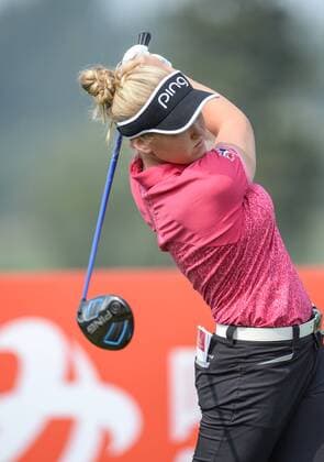 BEIJING, CHINA - SEPTEMBER 30: Brooke M. Henderson of Canada in action during the second round of the 2016 Reignwood LPGA Golf Damen Classic at Reignwood golf club on September 30, 2016 in Beijing, China. CFP493037200