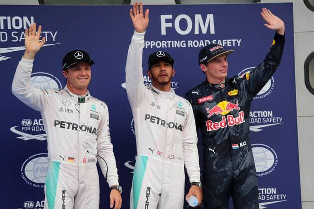 Malaysian Grand Prix, Sepang 29 September - 2 October 2016 01.10.2016 - Qualifying, 2nd position Nico Rosberg (GER) Mercedes AMG F1 W07 Hybrid, Lewis Hamilton (GBR) Mercedes AMG F1 W07 Hybrid pole position and 3rd position Max Verstappen (NED) Red Bull Racing RB12 