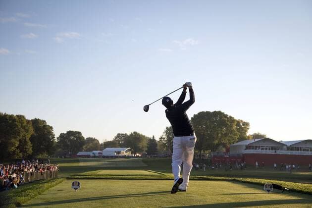USA team member Phil Mickelson hits hits off of the 2nd tee box on day 2 of the 2016 Ryder Cup at Hazeltine National Golf Club in Chaska, Minnesota on October 1 2016.  MIN20161001302 KEVINxDIETSCH