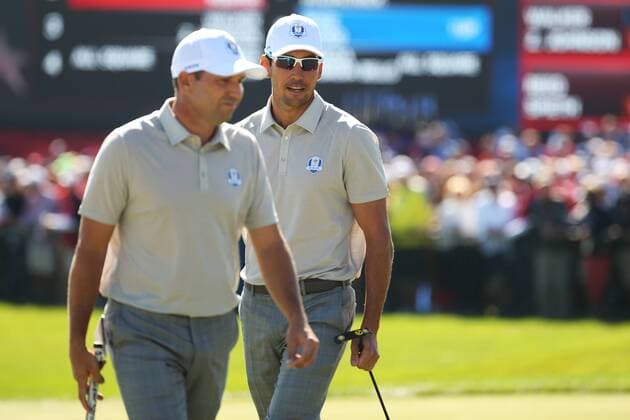 GOLF - Ryder Cup 2016 CHASKA,MINNESOTA,USA,01.OKT.16 - GOLF - Ryder Cup, Hazeltine National Golf Club. Image shows Sergio Garcia and Rafa Cabrera Bello (ESP). GEPAxpictures xDanielxGoetzhaber
