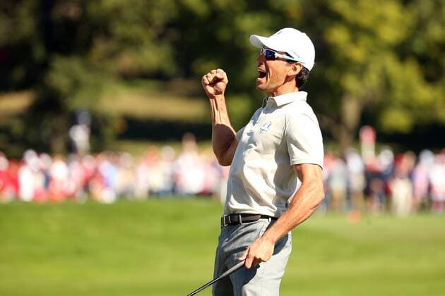 GOLF - Ryder Cup 2016 CHASKA,MINNESOTA,USA,01.OKT.16 - GOLF - Ryder Cup, Hazeltine National Golf Club. Image shows the rejoicing of Rafa Cabrera Bello (ESP). GEPAxpictures xDanielxGoetzhaber
