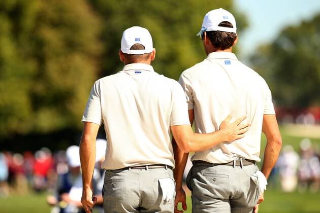 GOLF - Ryder Cup 2016 CHASKA,MINNESOTA,USA,01.OKT.16 - GOLF - Ryder Cup, Hazeltine National Golf Club. Image shows Sergio Garcia and Rafa Cabrera Bello (ESP). GEPAxpictures xDanielxGoetzhaber