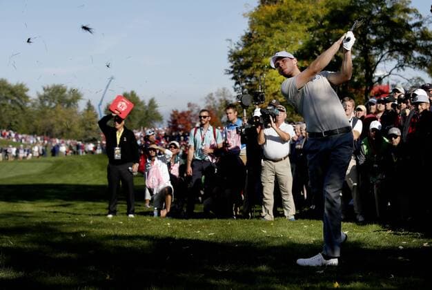 October 1, 2016 - Chaska, MN, USA - Thomas Pieters hit out of the rough on 12 during the morning session of the Ryder Cup on Saturday. .... .. .. CARLOS GONZALEZ cgonzalez@startribune.com - October 1, 2016, Chaska, MN, Hazeltine National Golf Club, 2016 Ryder Cup Minneapolis News - October 1, 2016 - ZUMAm42_