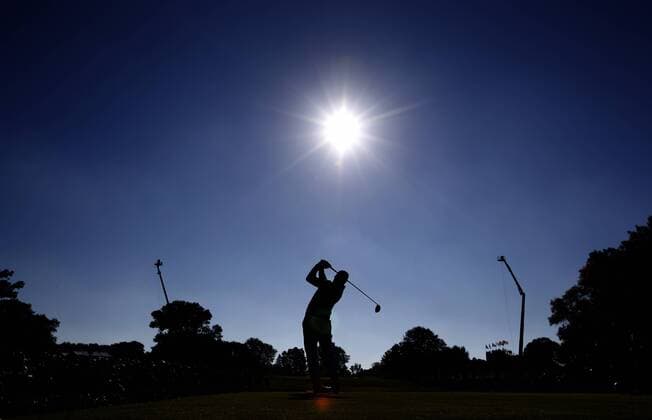 October 1, 2016 - Chaska, MN, USA - Rickie Fowler teed off on the 11th hole during the morning session of the Ryder Cup on Saturday..... .. .. CARLOS GONZALEZ cgonzalez@startribune.com - October 1, 2016, Chaska, MN, Hazeltine National Golf Club, 2016 Ryder Cup Minneapolis News - October 1, 2016 - ZUMAm42_