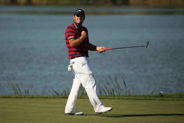 GOLF - Ryder Cup 2016 CHASKA,MINNESOTA,USA,01.OKT.16 - GOLF - Ryder Cup, Hazeltine National Golf Club. Image shows the rejoicing of Patrick Reed (USA). GEPAxpictures xDanielxGoetzhaber