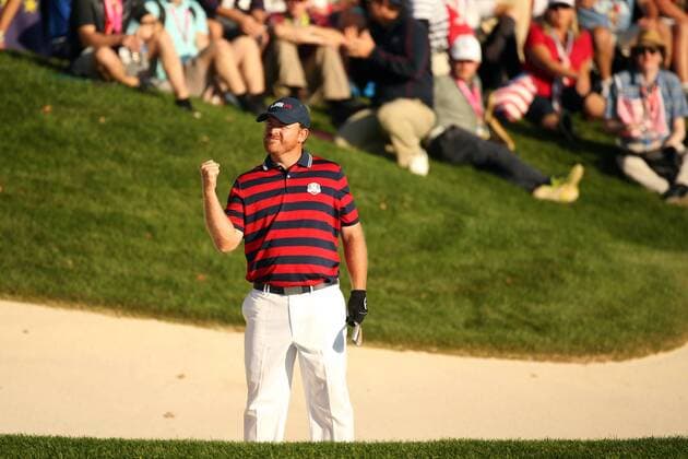 GOLF - Ryder Cup 2016 CHASKA,MINNESOTA,USA,01.OKT.16 - GOLF - Ryder Cup, Hazeltine National Golf Club. Image shows the rejoicing of J.B. Holmes (USA). GEPAxpictures xDanielxGoetzhaber