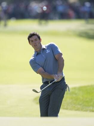 European team member Rory McIlroy chips onto the 5th green during day 3 of the 2016 Ryder Cup at Hazeltine National Golf Club in Chaska, Minnesota on October 2, 2016.  MIN20161002310 KEVINxDIETSCH