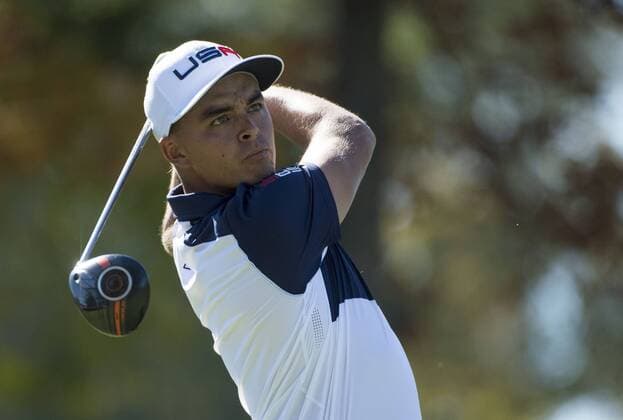 USA team member Rickie Fowler watches his drive off of the 6th tee during day 3 of the 2016 Ryder Cup at Hazeltine National Golf Club in Chaska, Minnesota on October 2, 2016.  MIN20161002316 KEVINxDIETSCH