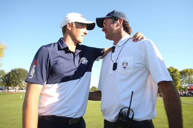 Golf, Ryder Cup 2016 in Chaska GOLF - Ryder Cup 2016 CHASKA,MINNESOTA,USA,02.OKT.16 - GOLF - Ryder Cup, Hazeltine National Golf Club. Image shows Jordan Spieth and vice-captain Bubba Watson (USA). GEPAxpictures xDanielxGoetzhaber