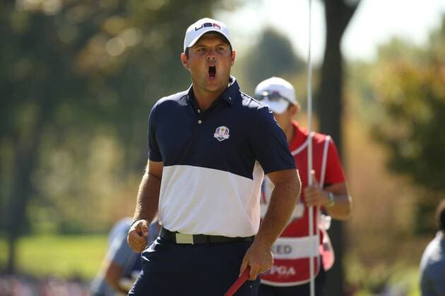 Golf, Ryder Cup 2016 in Chaska GOLF - Ryder Cup 2016 CHASKA,MINNESOTA,USA,02.OKT.16 - GOLF - Ryder Cup, Hazeltine National Golf Club. Image shows the rejoicing of Patrick Reed (USA). GEPAxpictures xDanielxGoetzhaber