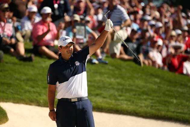 Golf, Ryder Cup 2016 in Chaska GOLF - Ryder Cup 2016 CHASKA,MINNESOTA,USA,02.OKT.16 - GOLF - Ryder Cup, Hazeltine National Golf Club. Image shows the rejoicing of Patrick Reed (USA). GEPAxpictures xDanielxGoetzhaber