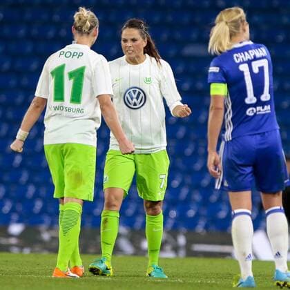 Alexandra Popp (Alex Popp, Wolfsburg, 11) und Sara Björk Gunnarsdottir (Wolfsburg, 7) Jubel nach Spielende, Freude über den Sieg, Erfolg, success ,, Fussball, UEFA Women s Champions League, Chelsea Ladies FC - VfL Wolfsburg, xtgx
