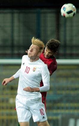 06.10.2016 Gyor-Gyirmot Hungary-Portugal UEFA Under21 European qualifiers men s football Tobias Figueiredo(r) Portugal and Zsolt Kalmar(L) Hungary : 