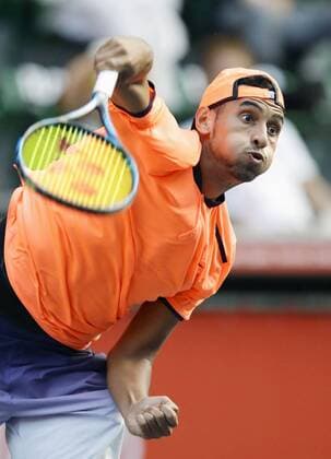Tennis: Kyrgios reaches Japan Open semifinals Nick Kyrgios of Australia serves on his way to defeating Gilles Muller of Luxemburg 6-4, 6-2 in the quarterfinals of the Japan Open at Ariake Tennis Forest Park in Tokyo on Oct. 7, 2016. 