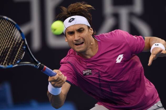 (161007) -- BEIJING, Oct. 7, 2016 -- David Ferrer of Spain hits a return to Alexander Zverev of Germany during their men s singles quarterfinal match at the China Open tennis tournament in Beijing, capital of China, Oct. 7, 2016. David Ferrer won by 2-1. ) (SP)CHINA-BEIJING-TENNIS-CHINA OPEN (CN) JuxHuanzong 