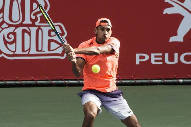 October 7, 2016 - Tokyo, Tokyo, Japan - Nick Kyrgios (AUS) returns a shot against Gilles Muller (LUX) in their men s singles quarterfinal match during the japan Open tennis at the Ariake Coliseum, Tokyo. Nick Kyrgios defeated Gilles Muller with a 2-0 World News - October 7, 2016 - ZUMAc166