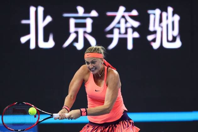 BEIJING, CHINA - OCTOBER 07: Petra Kvitova of the Czech Republic returns a shot against Madison Keys of U.S.A during the Women s singles quarterfinals match on day seven of the 2016 China Open at the China National Tennis Centre on October 7, 2016 in Beijing, China.  CFP493443734 