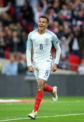 England s Dele Alli celebrates scoring his sides second goal during the World Cup Qualifying Group F match at Wembley Stadium, London. Picture date October 8th, 2016 Pic David Klein Sportimage EDITORIAL USE ONLY. No use with unauthorised audio, video, data, fixture lists, club league logos or live services. Online in-match use limited to 120 images, no video emulation. No use in betting, games or single club league player publications.