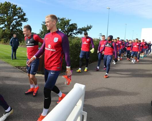England s Joe Hart comes out to train during training at Tottenham Hotspur Training Centre, London. Picture date October 10th, 2016 Pic David Klein Sportimage EDITORIAL USE ONLY. No use with unauthorised audio, video, data, fixture lists, club league logos or live services. Online in-match use limited to 120 images, no video emulation. No use in betting, games or single club league player publications.