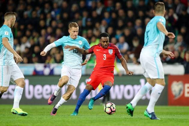 SOCCER - FIFA World Cup WM Weltmeisterschaft Fussball 2018 quali, SLO vs ENG LJUBLJANA,SLOVENIA,11.OCT.16 - SOCCER - FIFA World Cup 2018, european qualifiers, international match Länderspiel Slovenia vs England. Image shows Valter Birsa (SLO) and Ryan Bertrand (ENG). GEPAxpictures xMaticxKlansek
