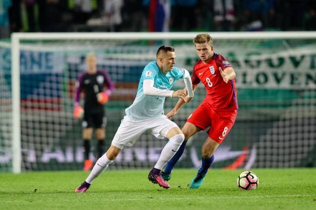 SOCCER - FIFA World Cup WM Weltmeisterschaft Fussball 2018 quali, SLO vs ENG LJUBLJANA,SLOVENIA,11.OCT.16 - SOCCER - FIFA World Cup 2018, european qualifiers, international match Länderspiel Slovenia vs England. Image shows Josip Ilicic (SLO) and Eric Dier (ENG). GEPAxpictures xMaticxKlansek