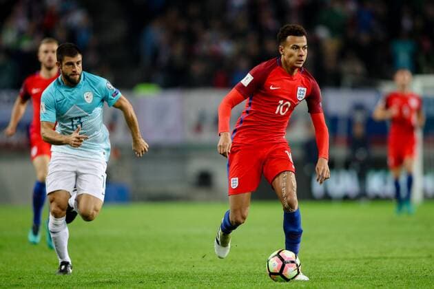 SOCCER - FIFA World Cup WM Weltmeisterschaft Fussball 2018 quali, SLO vs ENG LJUBLJANA,SLOVENIA,11.OCT.16 - SOCCER - FIFA World Cup 2018, european qualifiers, international match Länderspiel Slovenia vs England. Image shows Bojan Jokic (SLO) and Dele Alli (ENG). GEPAxpictures xMaticxKlansek
