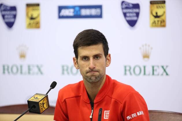 Novak Djokovic of Serbia attends a press conference PK Pressekonferenz after defeating Mischa Zverev of Germany in their men s singles quarterfinal round match during the 2016 Shanghai Rolex Masters tennis tournament in Shanghai, China, 14 October 2016. Novak Djokovic feeling good at Shanghai Masters  20161014_12048