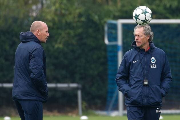 Club s assistant coach Philippe Clement and Club s head coach Michel Preud homme pictured during a training session of Belgian first division soccer team Club Brugge KV in Brugge, Monday 17 October 2016. Brugge is preparing for the third game in the UEFA Champions League competition against Portugese club Porto tomorrow. BRUNOxFAHY  x04958931x