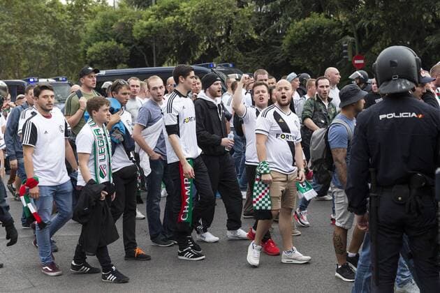 Legia Warszawa s supporters before the match of UEFA Champions League group stage between Real Madrid and Legia de Varsovia at Santiago Bernabeu Stadium in Madrid, Spain. October 18, 2016.  (20161018008)