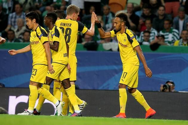 Matthias Ginter (Borussia Dortmund 28) Pierre-Emerick Aubameyang (Borussia Dortmund 17) nach dem 0:1, Sporting Lissabon vs. Borussia Dortmund , Fussball, Champions League, Gruppenphase, 18.10.2016, Lissabon Copyright: xLangerx xEibner-Pressefotox EP_HLR